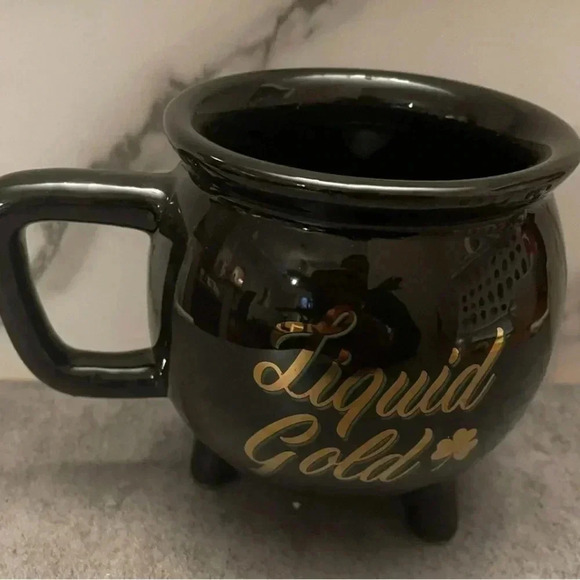 NWT Liquid Gold Black Coffee Tea Mug Gold Tone Lettering Pot of Gold - Picture 3 of 3